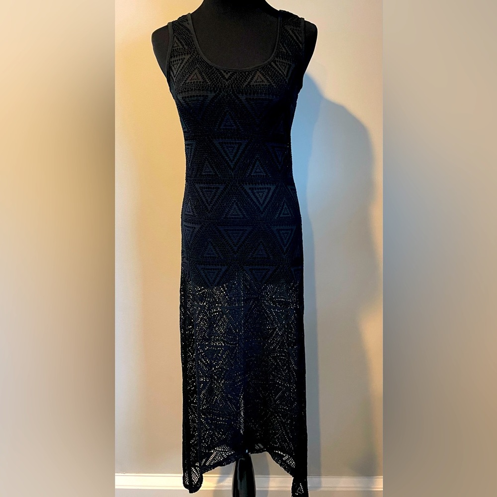 Black Crochet Long Beach/Swim Cover Up